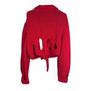 Amano Sweater M Red Hand Knit Cropped Cable Vintage Artsy Festive Luxury Preppy